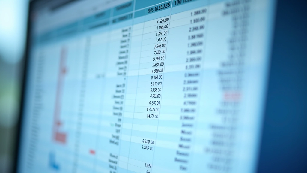 Detailní pohled na výpočtové tabulky s ekonomickými daty a statistikou v tabulkovém editoru