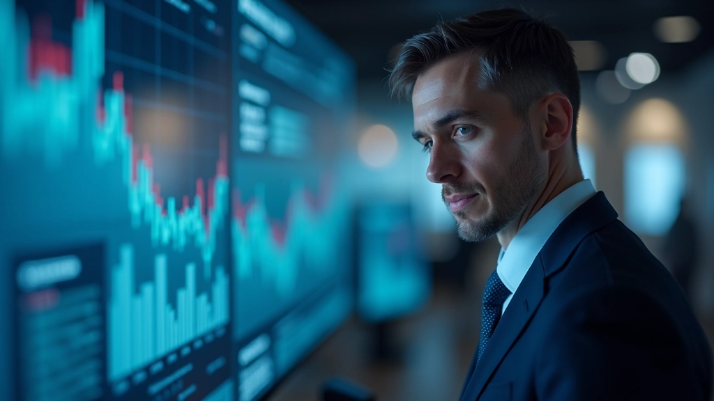 Obchodní místnost s obchodníky sledujícími obrazovky a telefonem, intenzivní pracovní prostředí